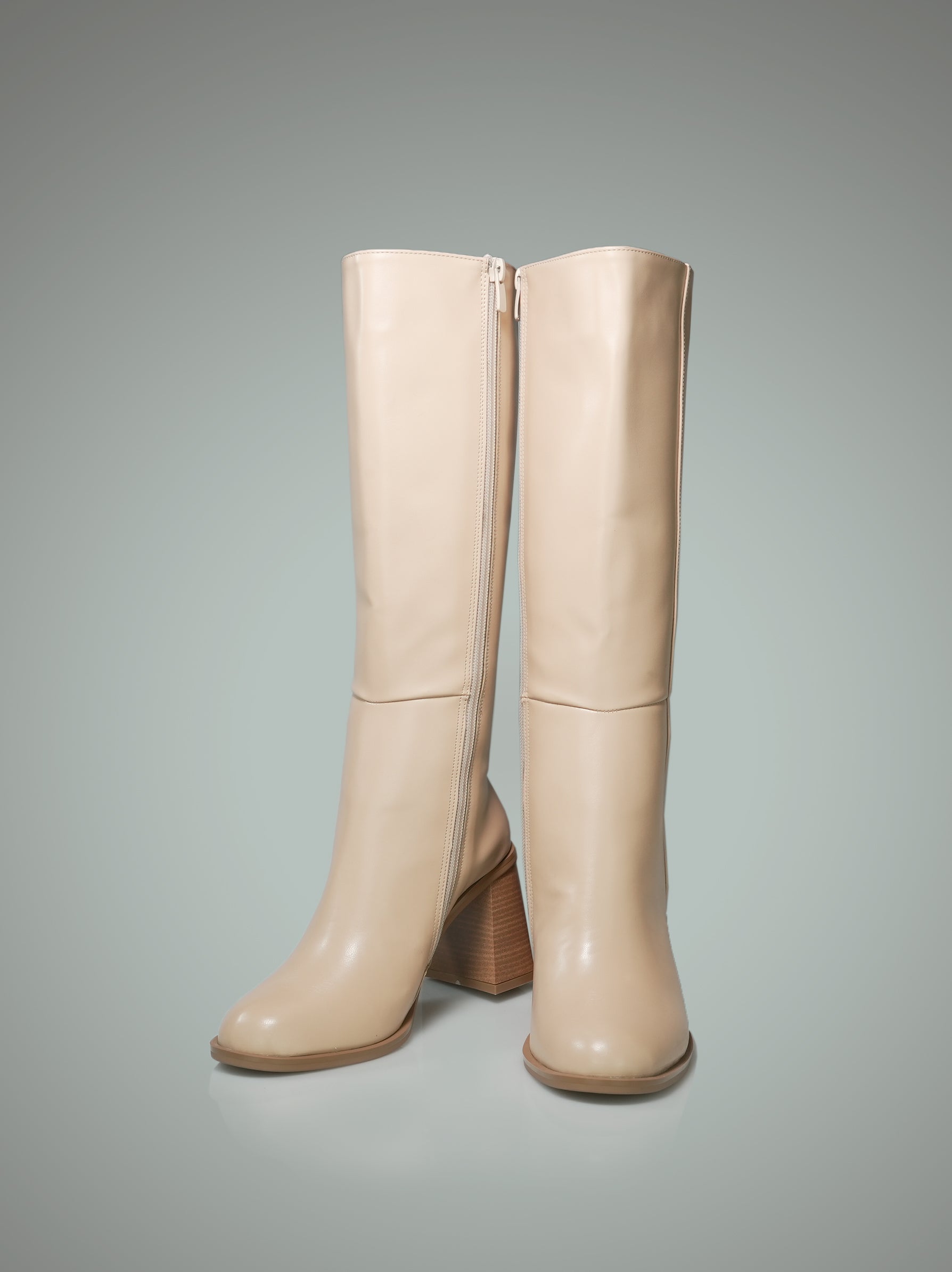 Tan knee high cheap boots block heel