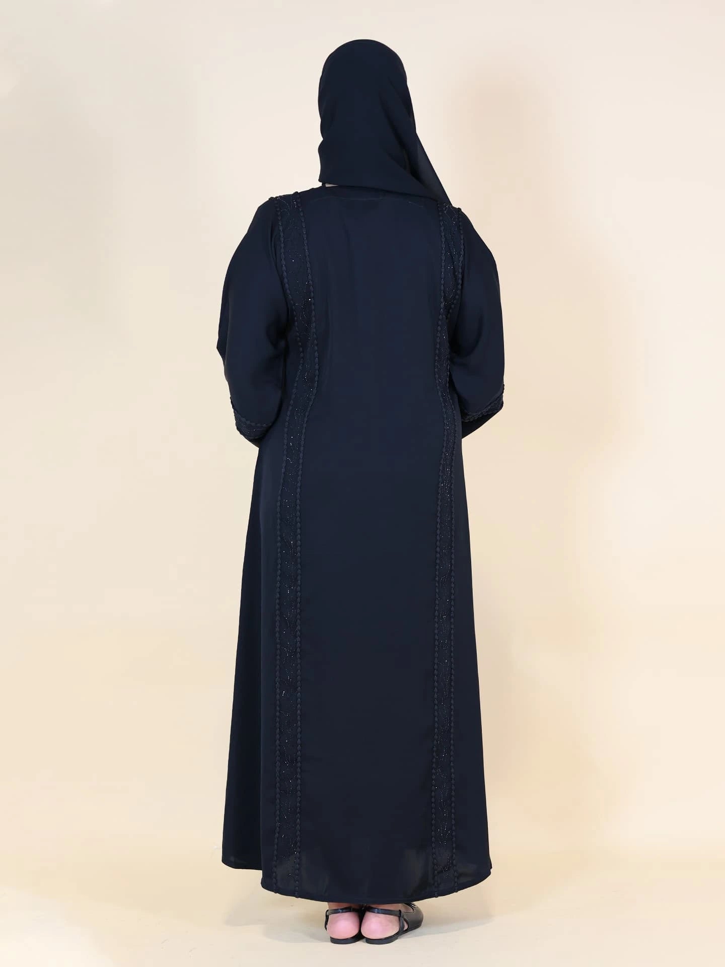 Black Embroidered Two Piece Abaya Set

