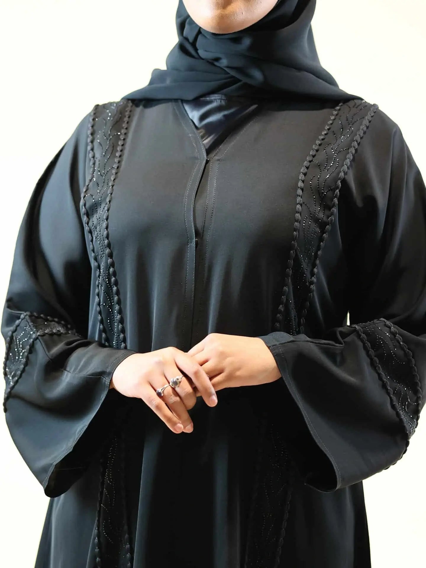 Black Embroidered 2 Piece Abaya Set

