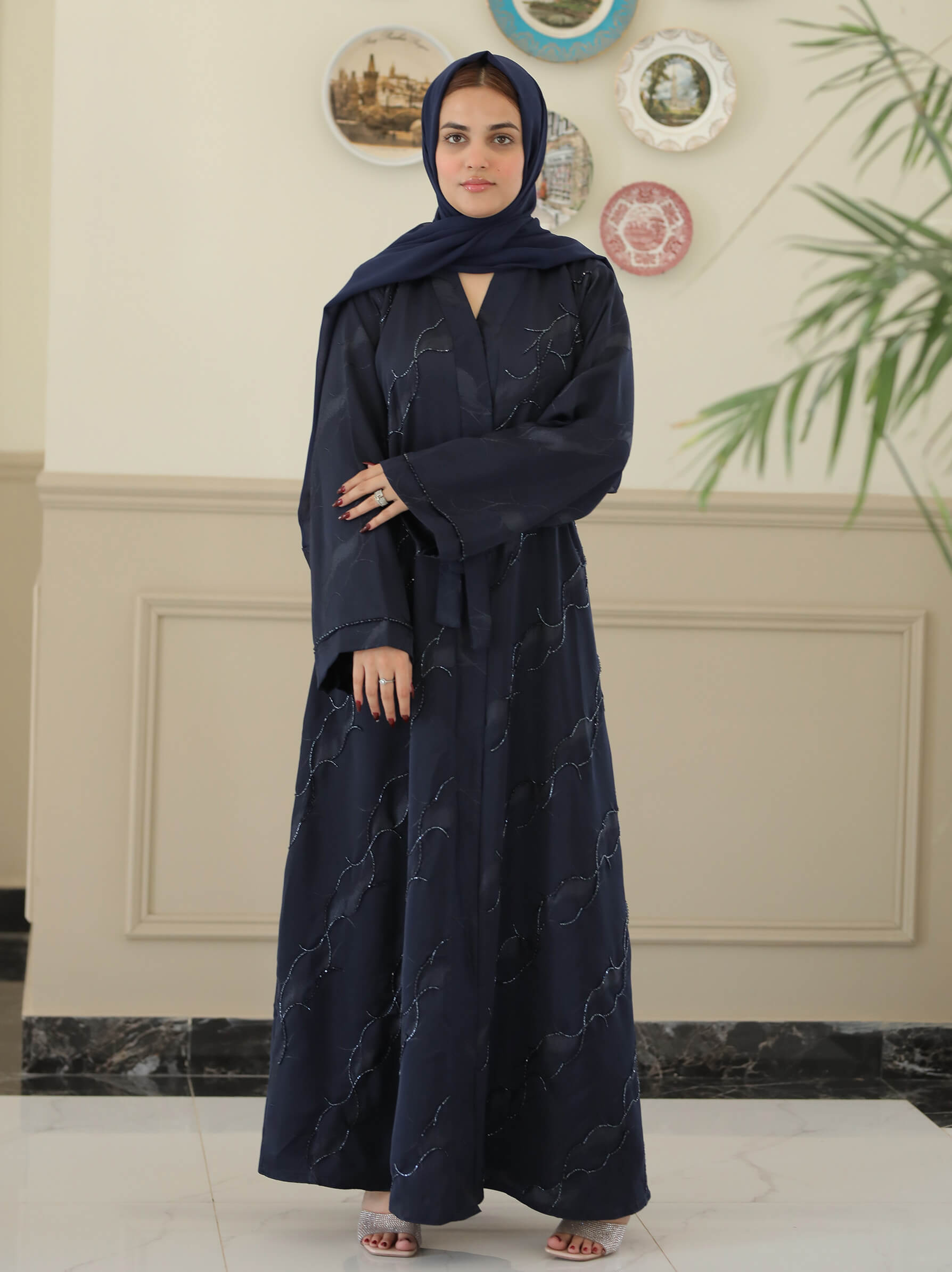 Navy Blue Embellished 2 Piece Abaya – Modora UK