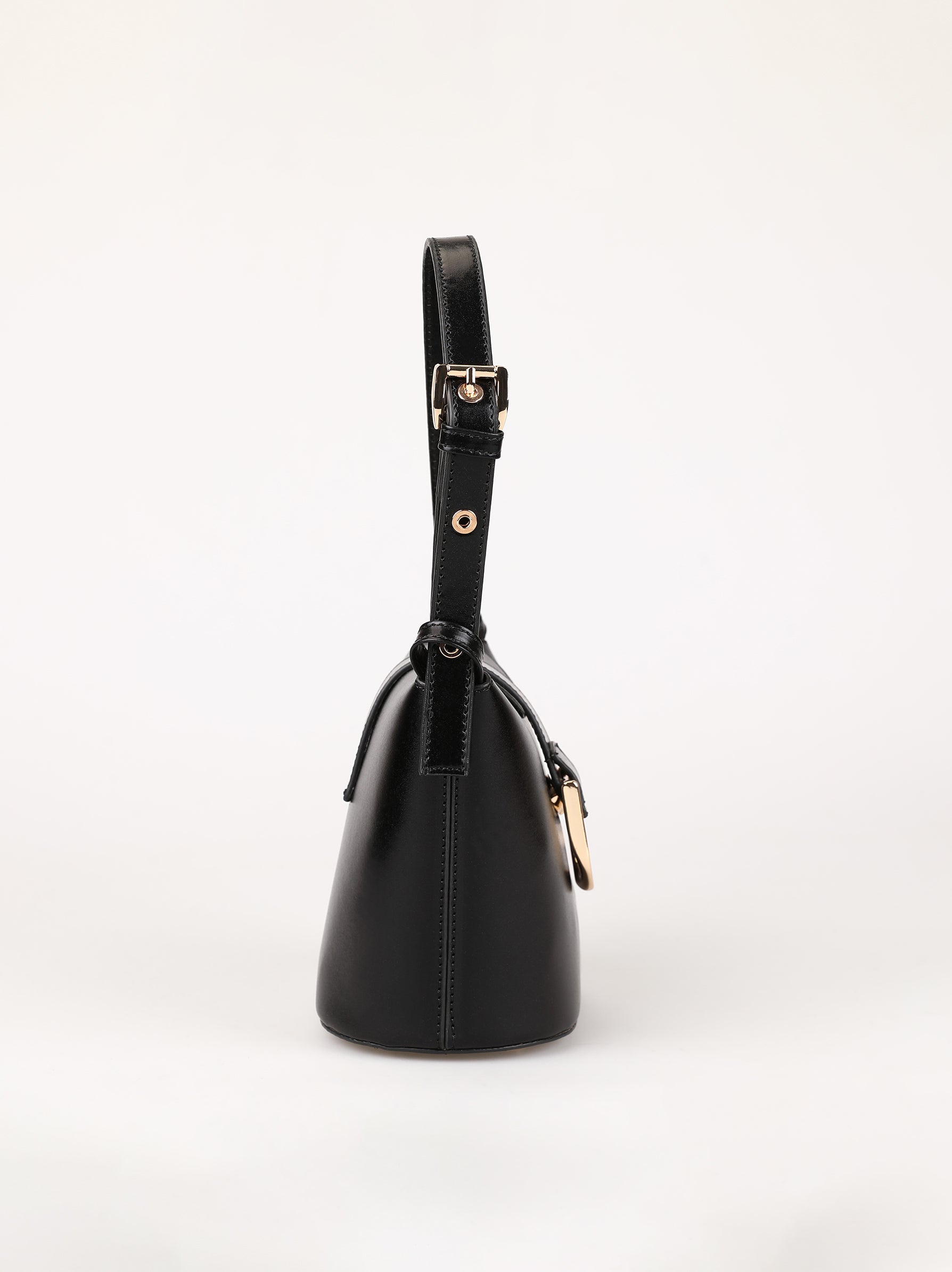 Buckle Detail Metallic Black Shoulder Bag Modora UK