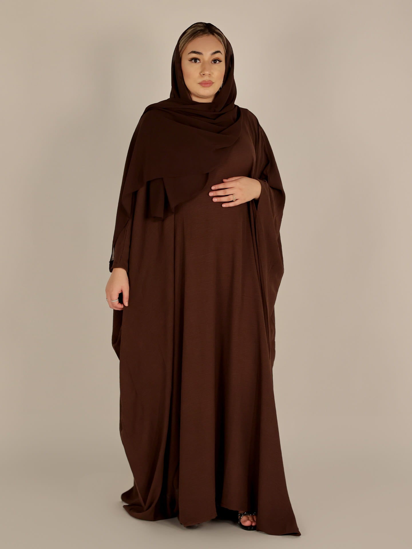 Chocolate Brown Batwing Closed Abaya Modora UK