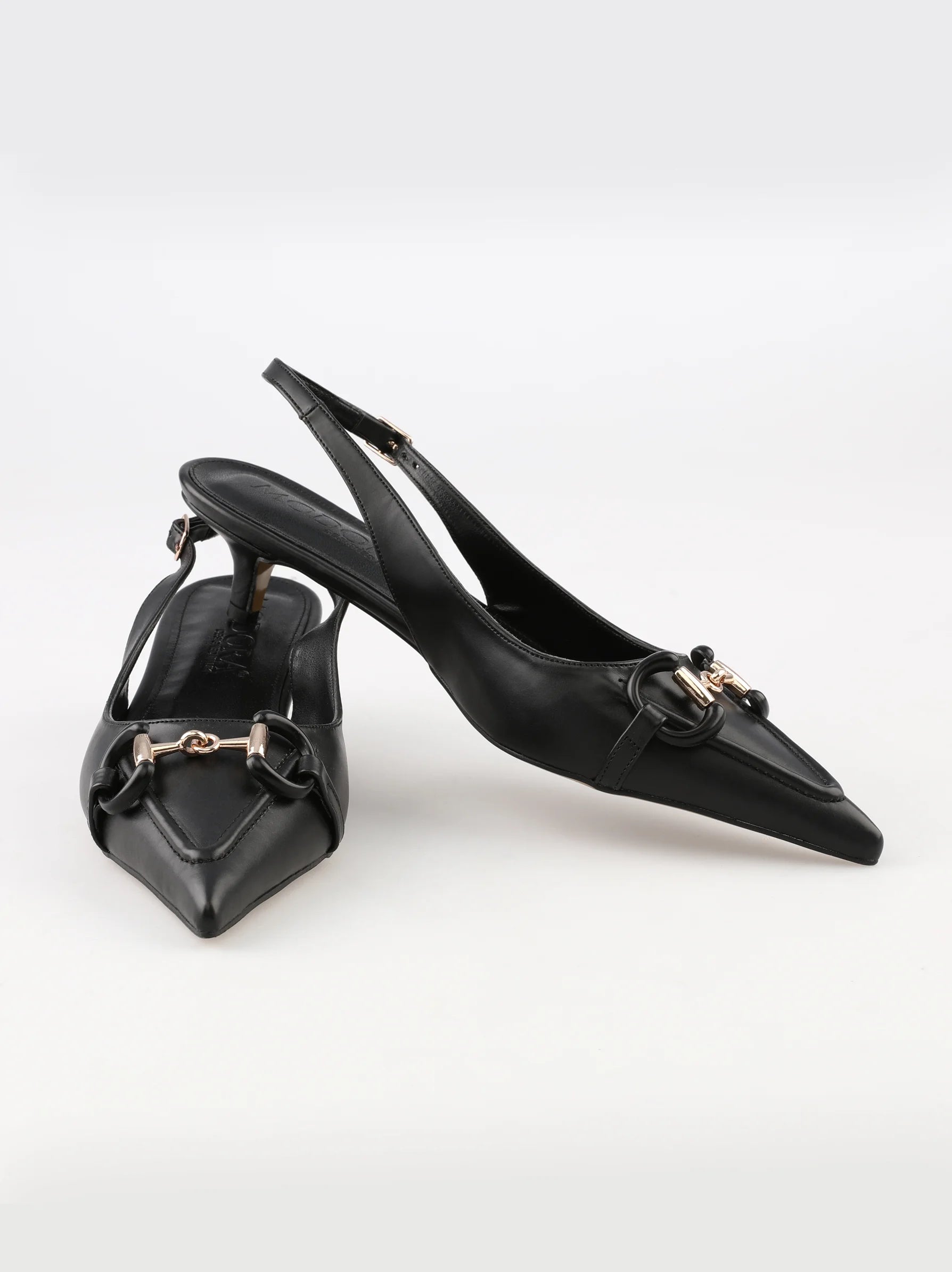 Lizara-effect Pointed Heel Sandals - PUM 0739 - Black | VASCARA