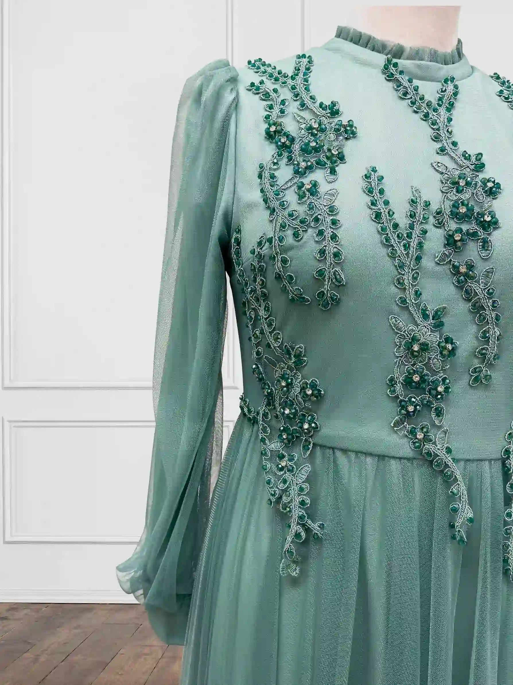 Lila Dress Mint Silver Green - Evening Dresses, Occasion Wear and