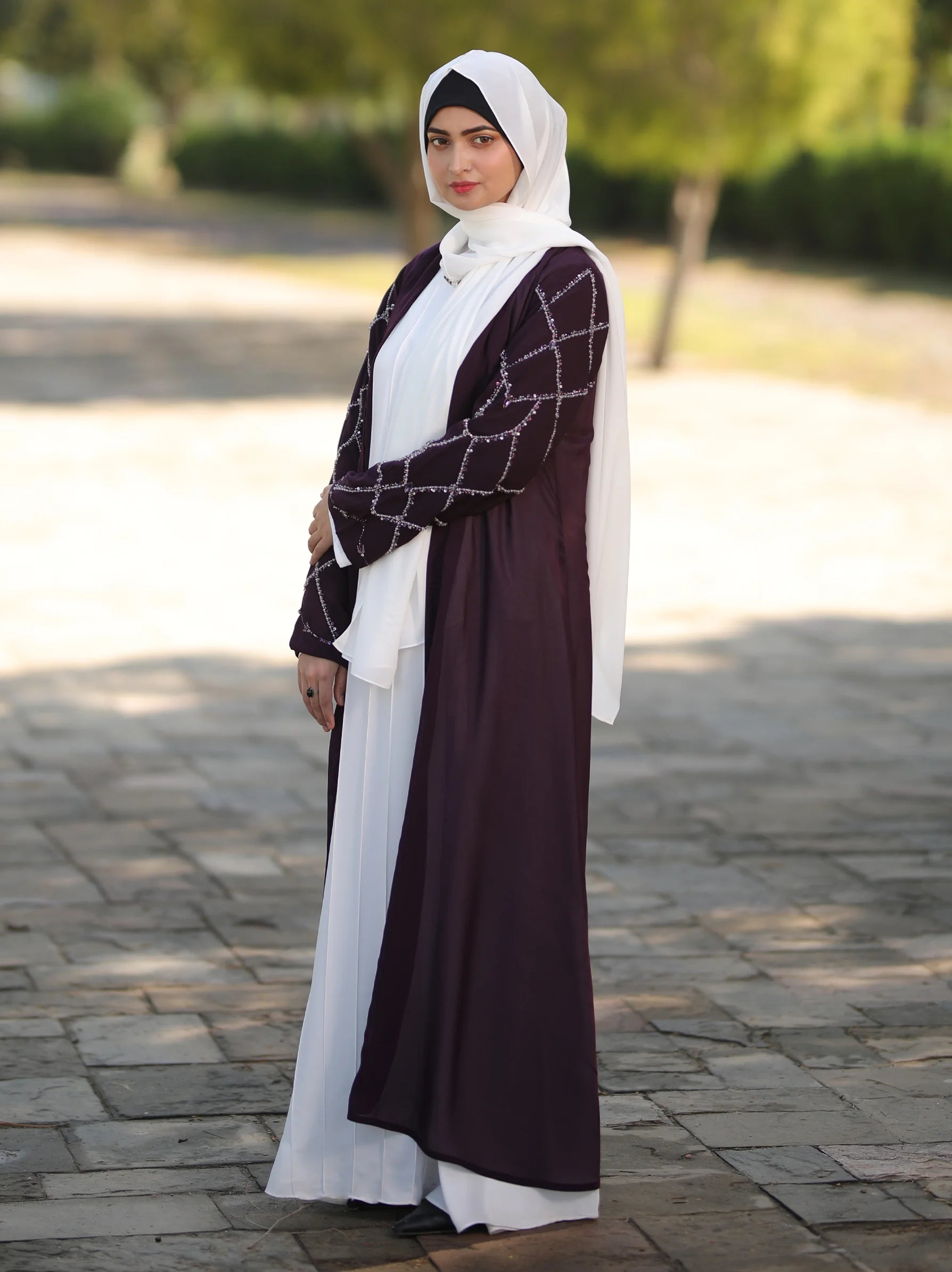 Embellished Purple Open Abaya Kimono