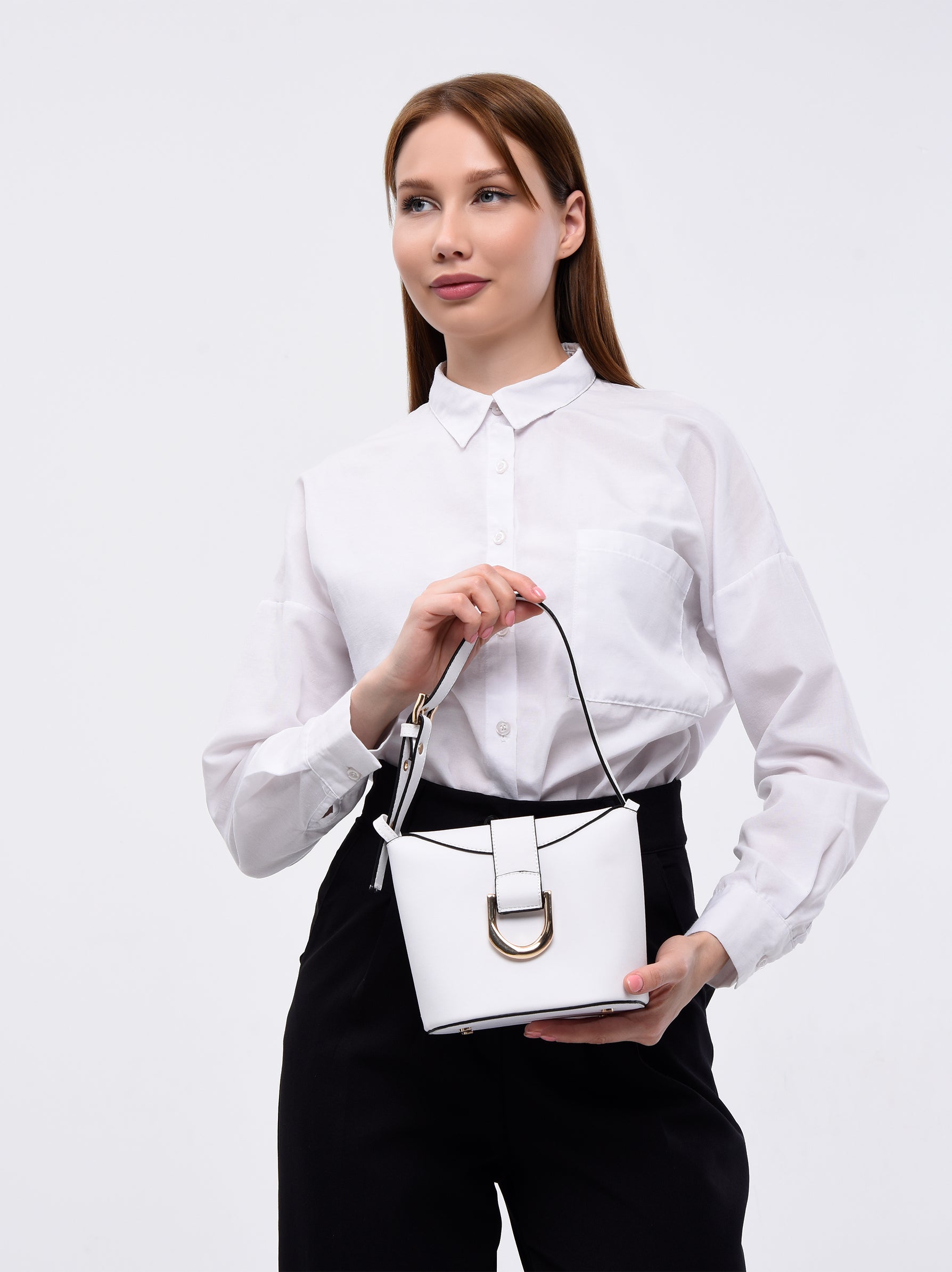 Buckle Detail White Shoulder Bag Modora UK