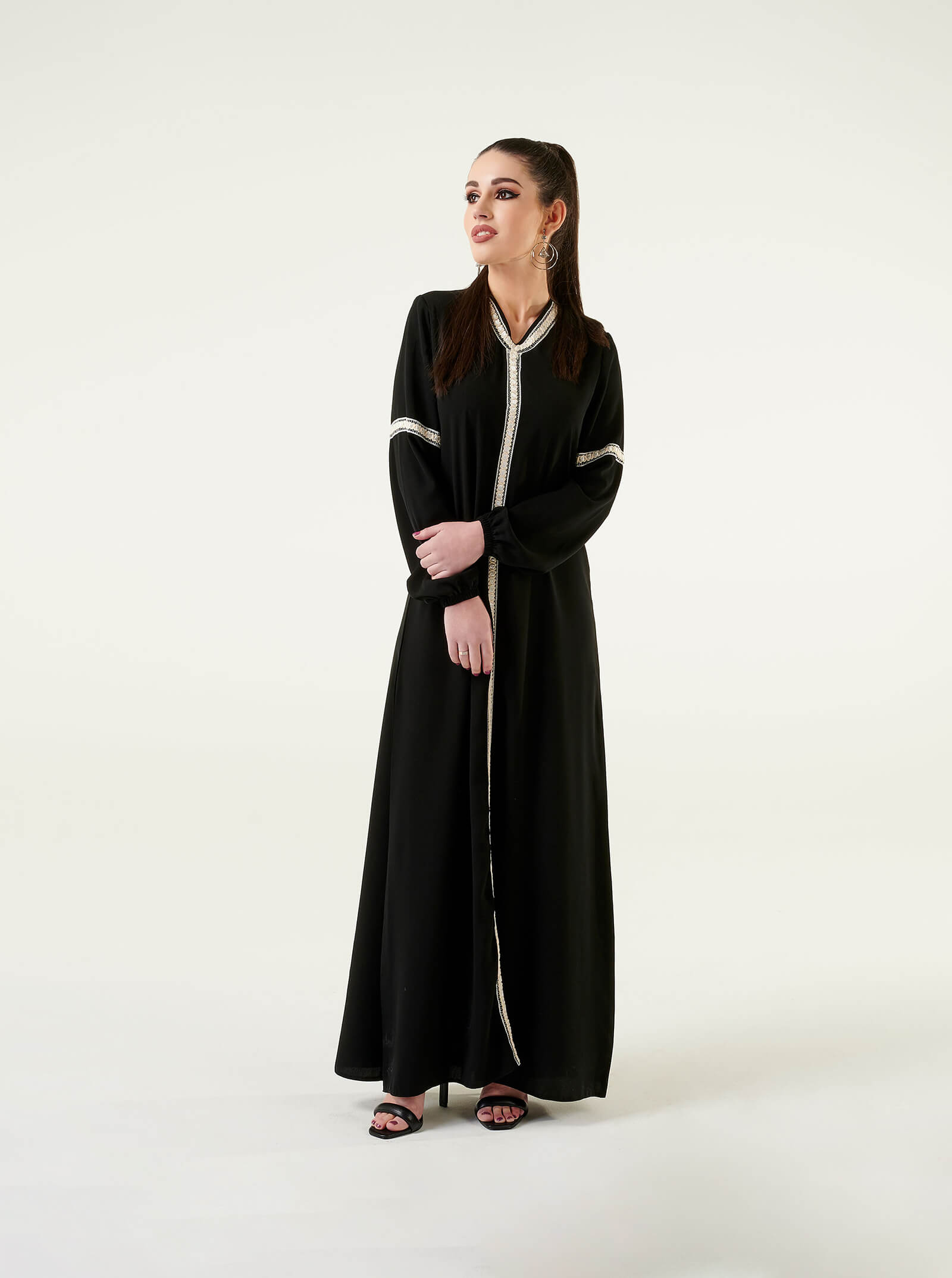 Braid Tap Black Abaya Dress Black S 54