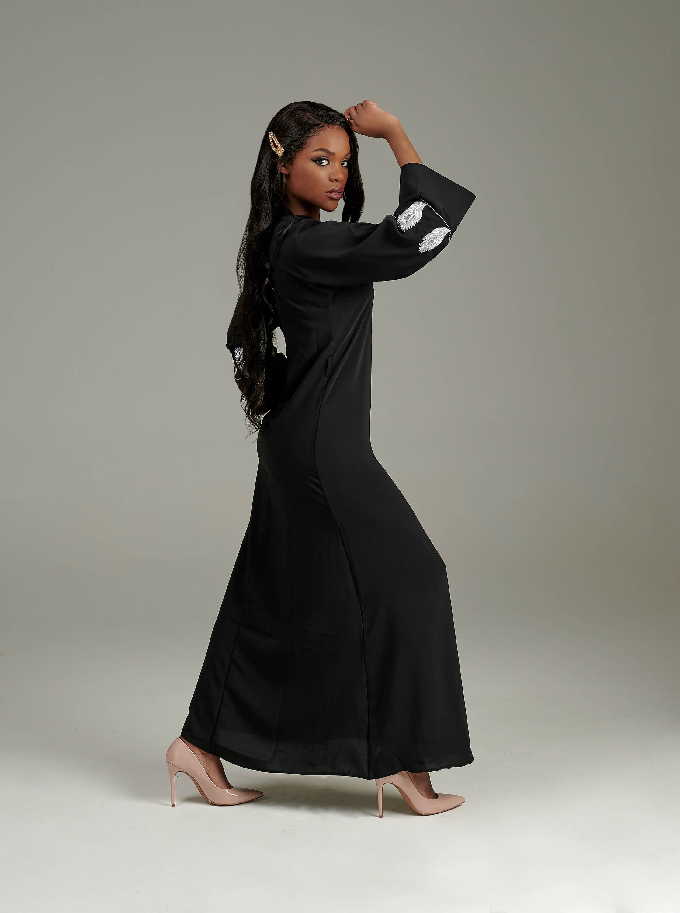 Black V Neck Wide Sleeve Maxi Dress Black S 54