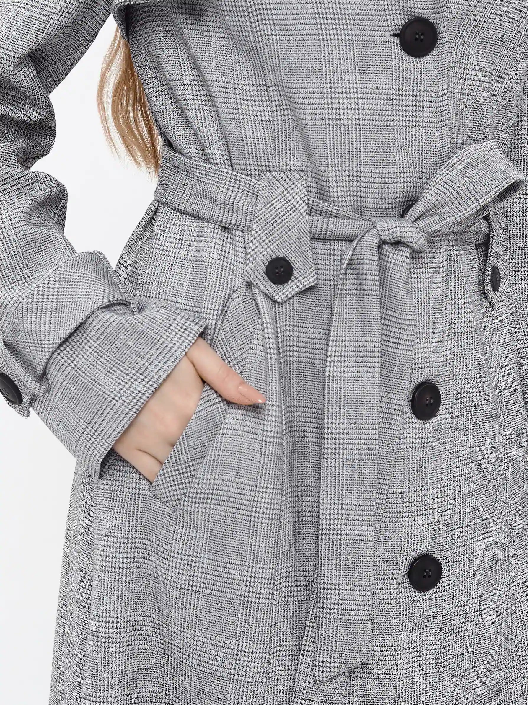 Buy Online Grey Plaid Trench Coat Grey Trench Coat for Ladies