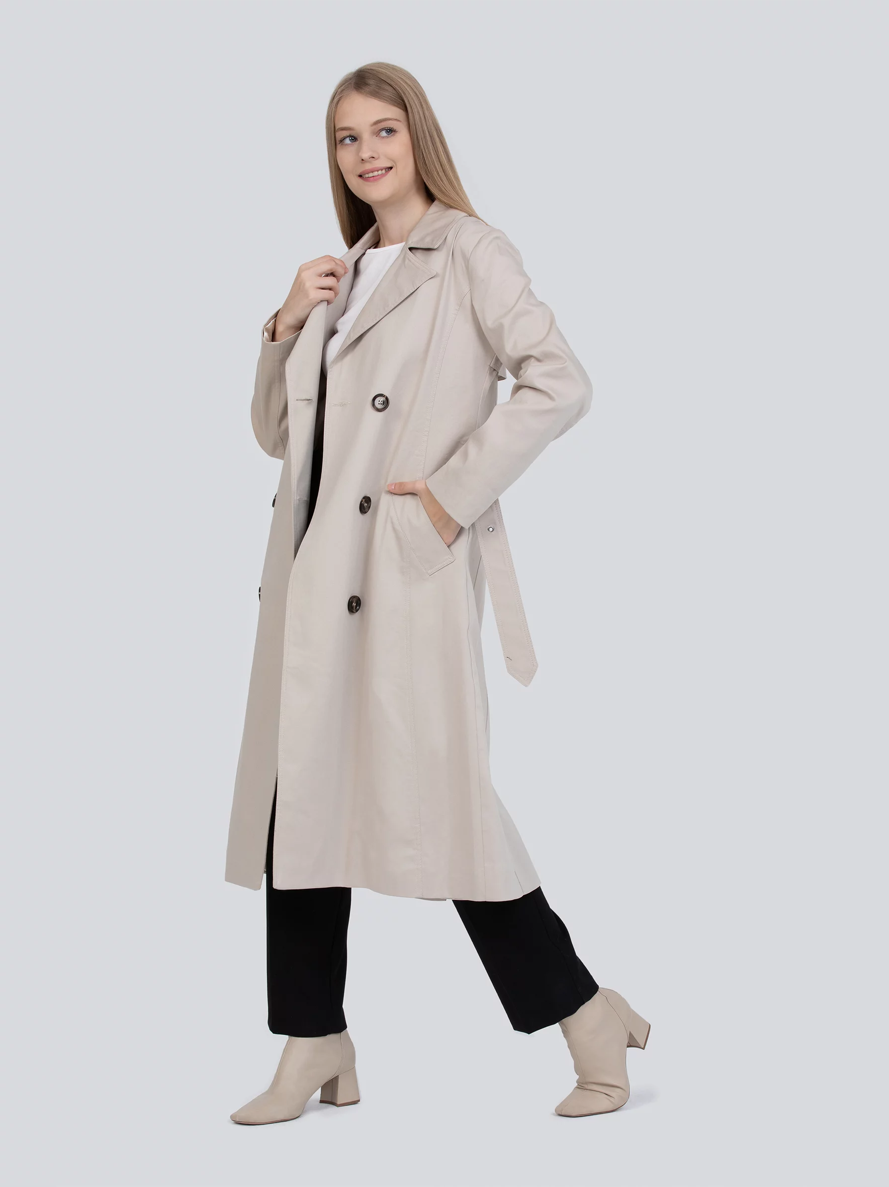 Shop Butter Cream Belted Trench Coat UK | Belted Trench Coat Women ...