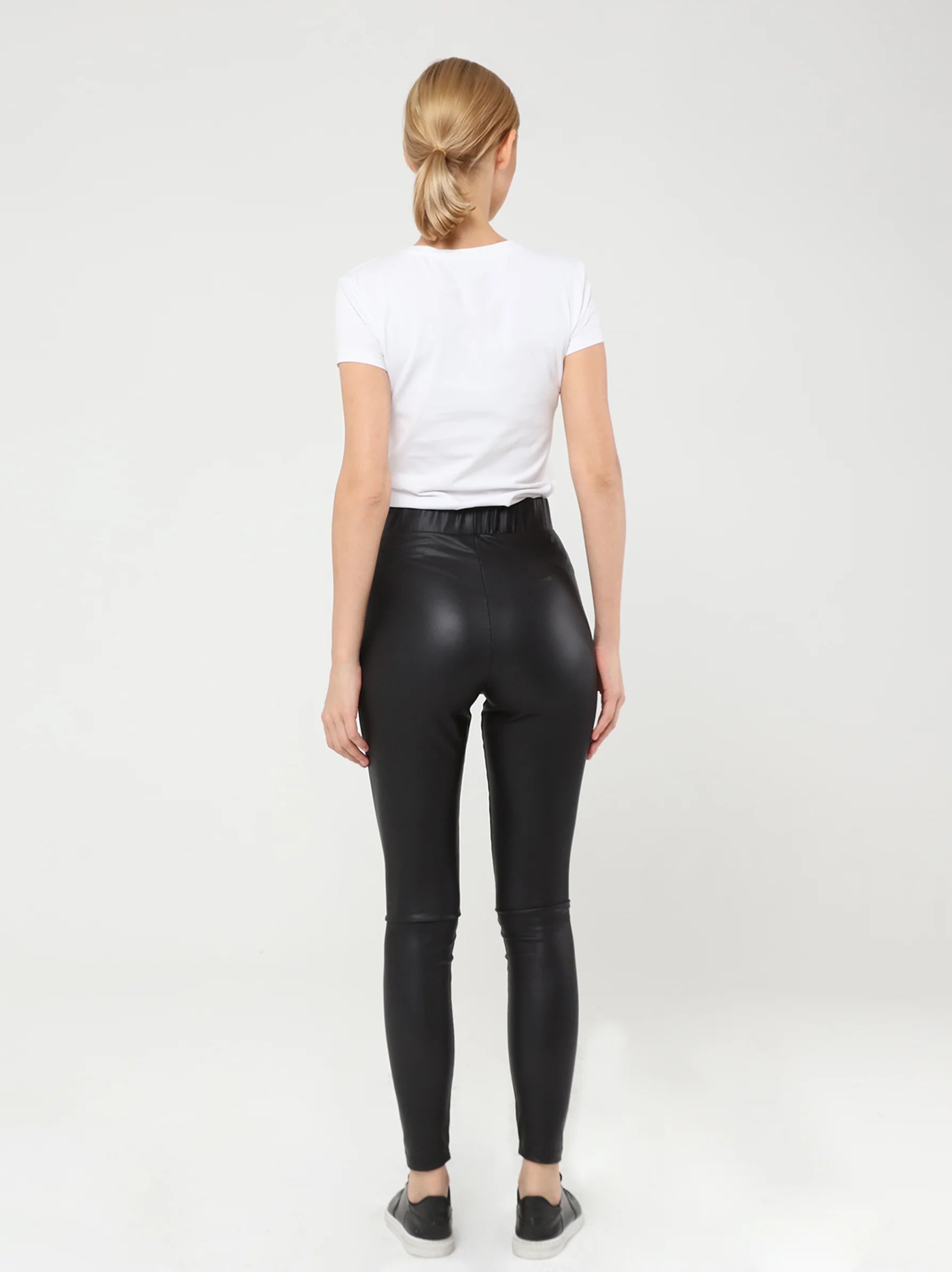 Petite Faux Leather Pull On Trousers in Black | Roman UK