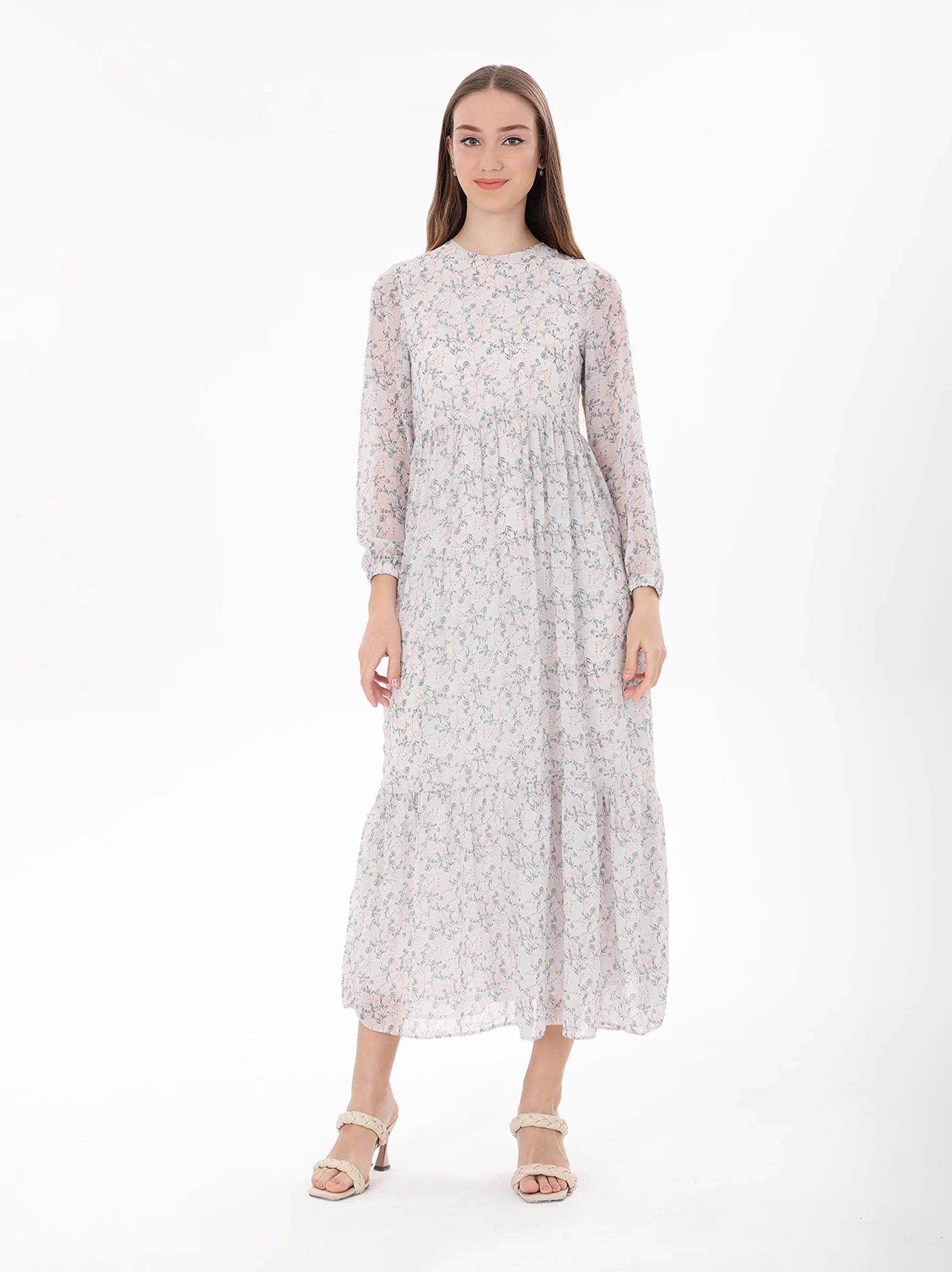 Round neck floral printed shop maxi dress