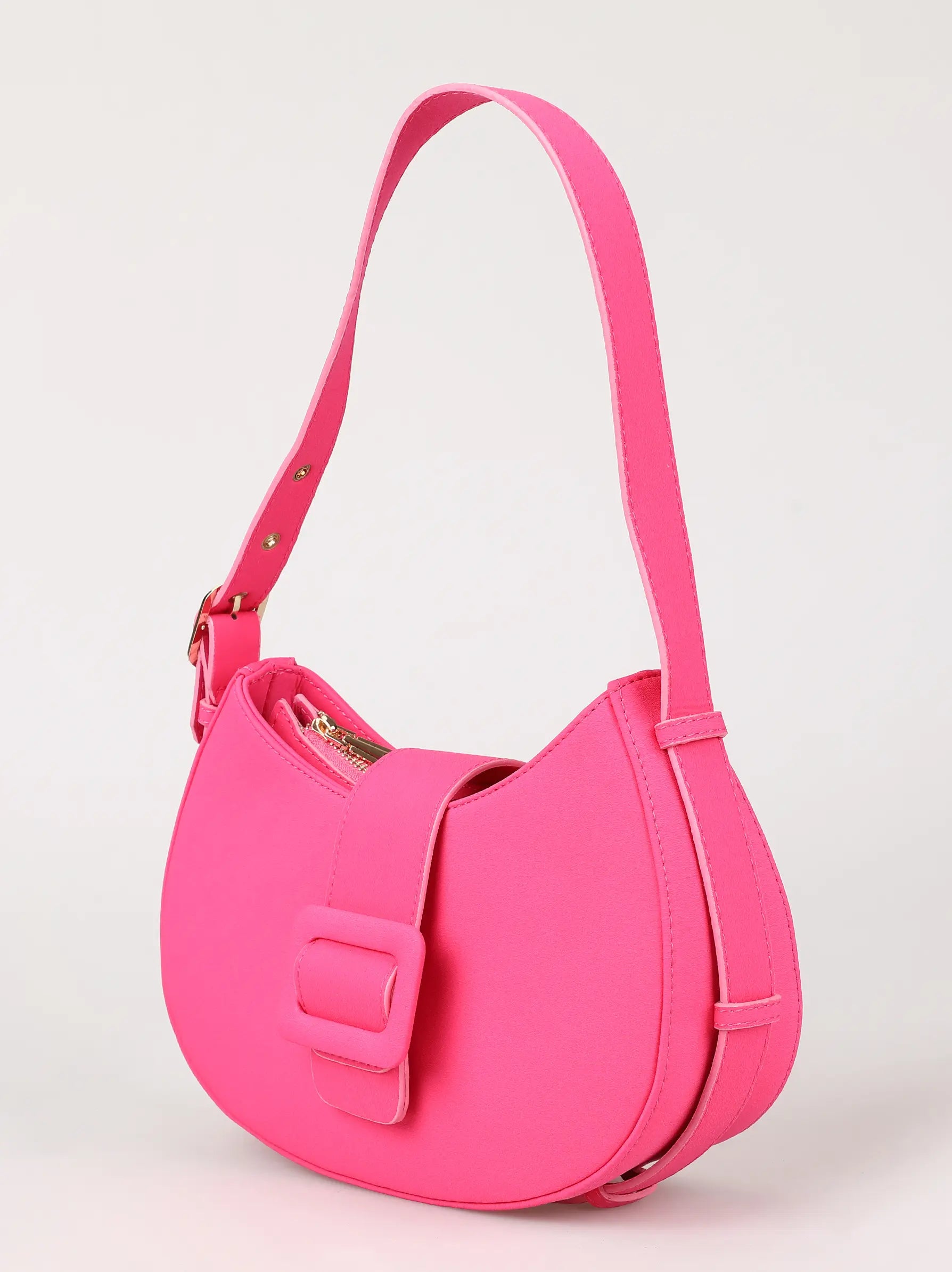 Fuschia Buckle Detail Crescent Bag Modora UK