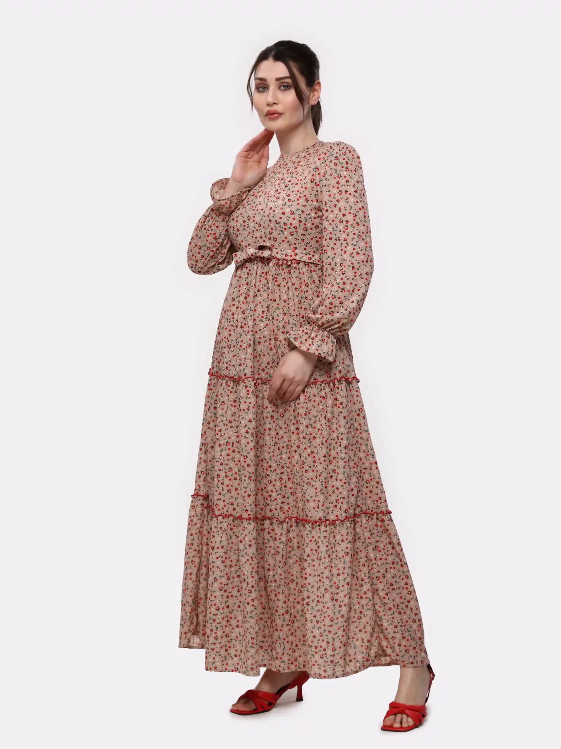 Beige floral 2025 maxi dress