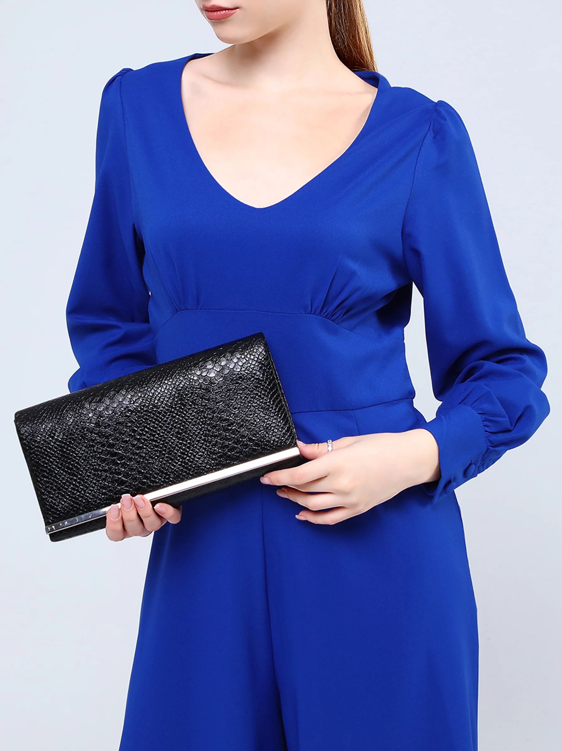 Blue snakeskin clutch discount bag