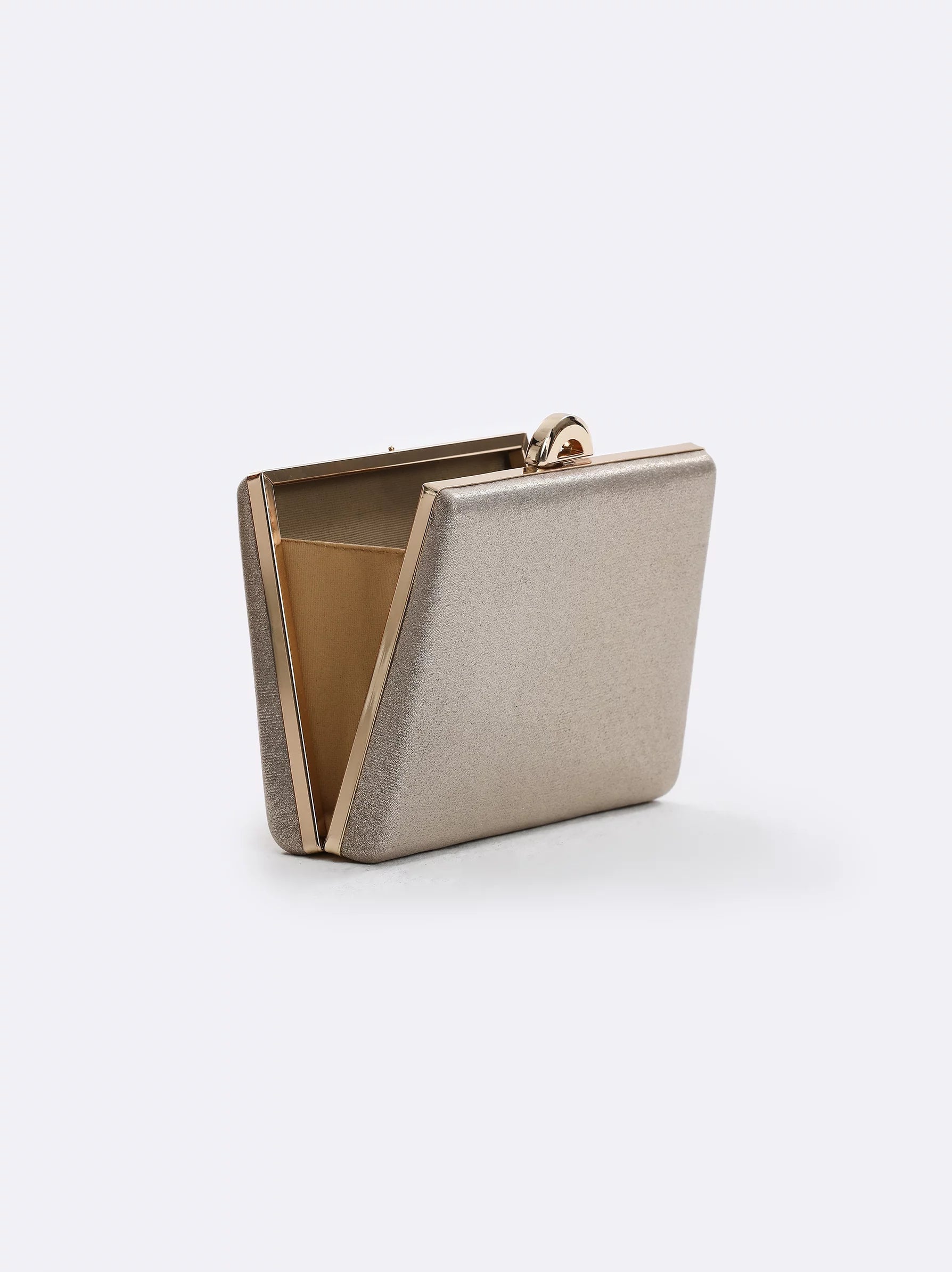 Silver clutch bag with clearance handle