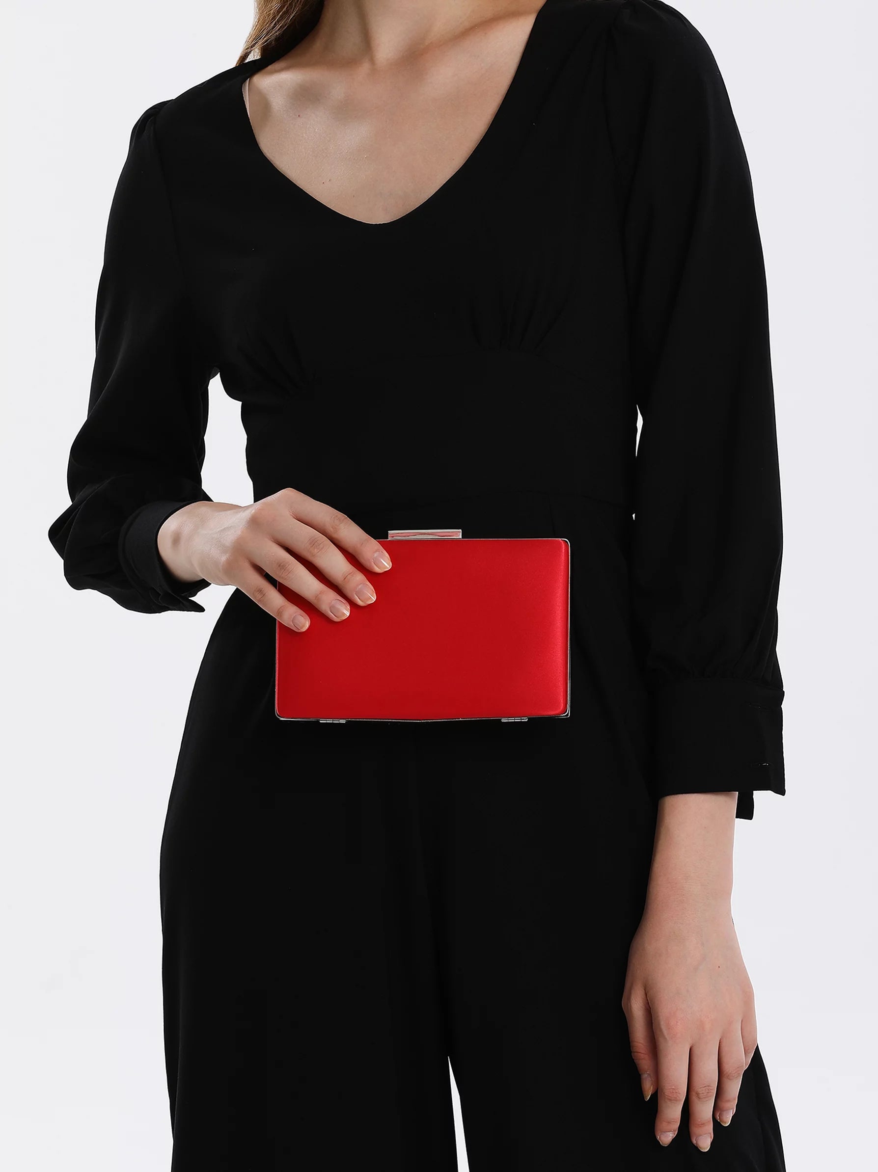 Red satin clutch on sale bag